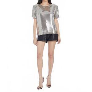 NEW WYLD BLUE metal chainmail short sleeve with shoulder pads tee in silver